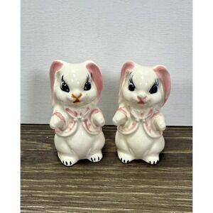 Vintage Ceramic Bunny Rabbit Salt & Pepper Shakers Pink Japan Style Easter Decor